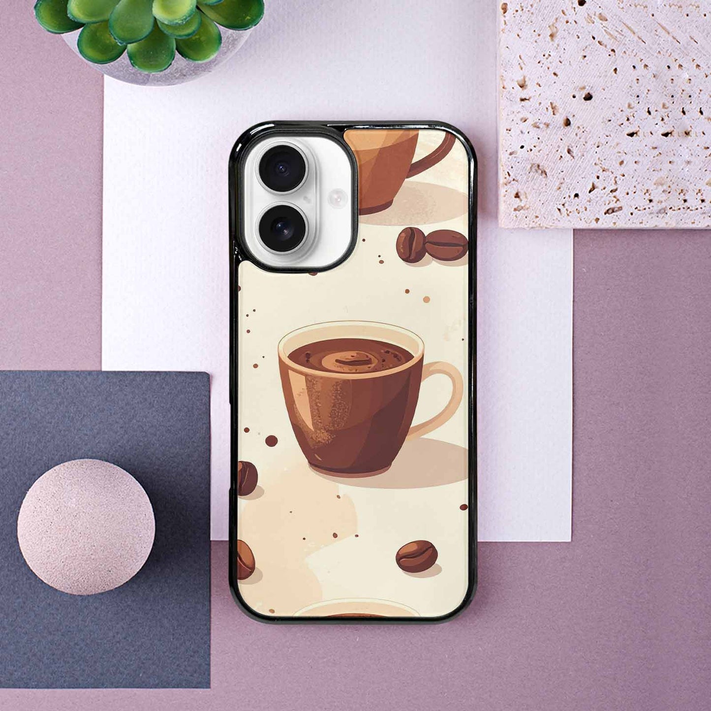 iPhone 16 Case — Coffee Cup And Bean Pattern Seamless, Personalized Phone Case