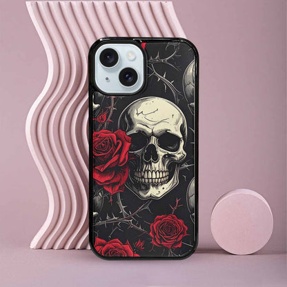 iPhone 15 Case — Ornate Gothic Skulls Roses, Custom Made Phone Cover