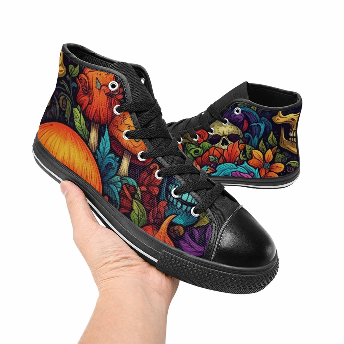 MEN'S Mushrooms And Skulls High Top Canvas Aesthetic Custom Sneakers