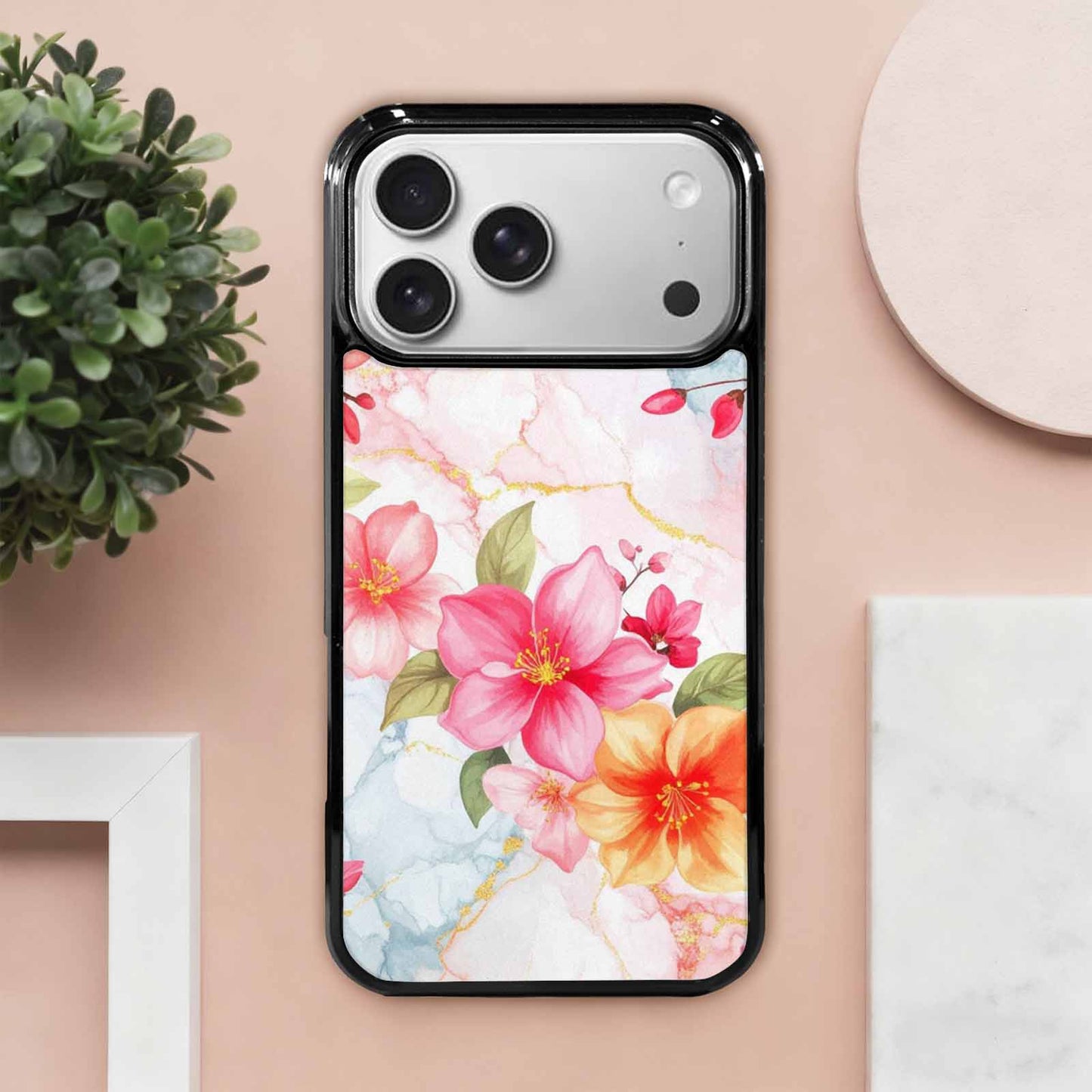 iPhone 17 Pro Max Case — Marble Floral Art Seamless Floral, Customized Protective Case