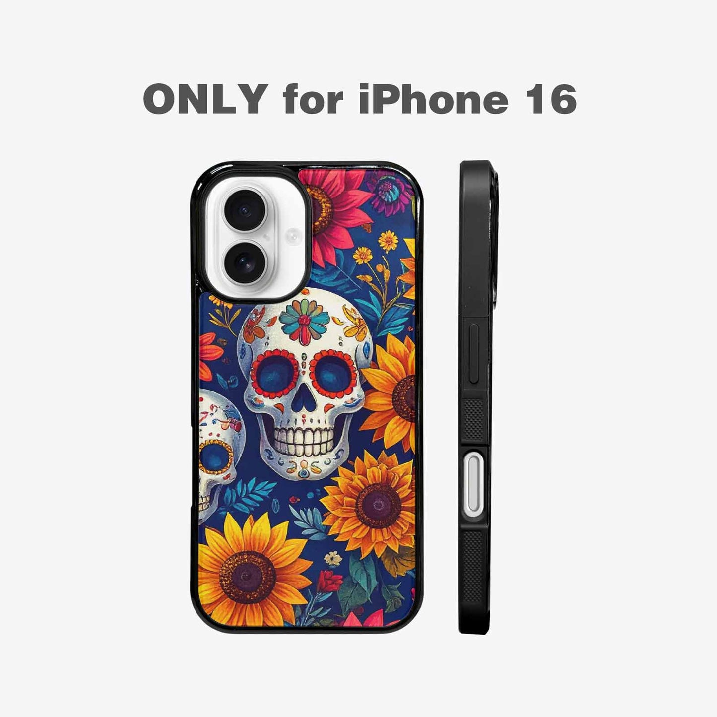 iPhone 16 Case — Sunflower Skulls Print Custom, Custom Made Phone Cover