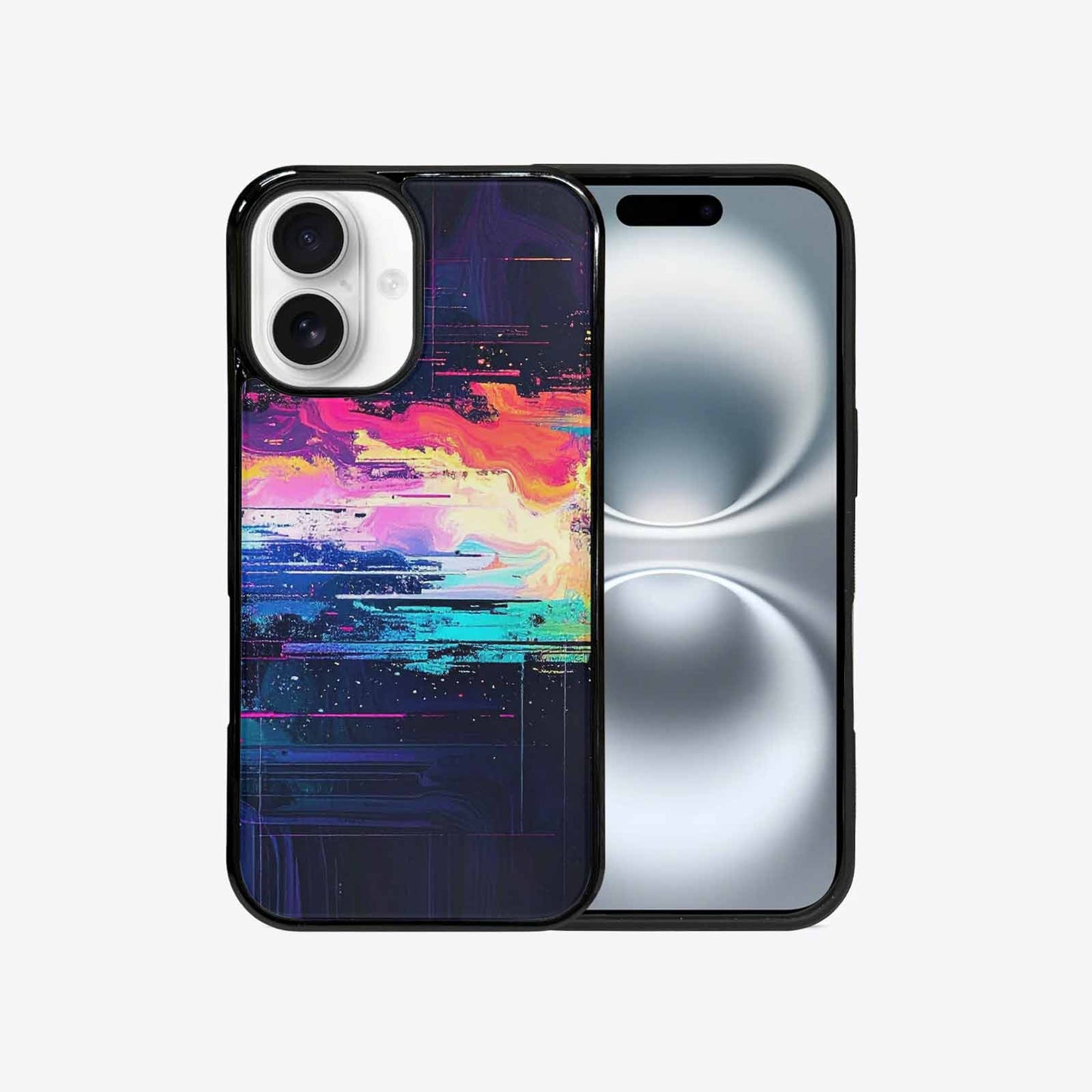 iPhone 16 Case — Glitch Dark Art Seamless Pattern Vibrant, Custom Art Phone Cover