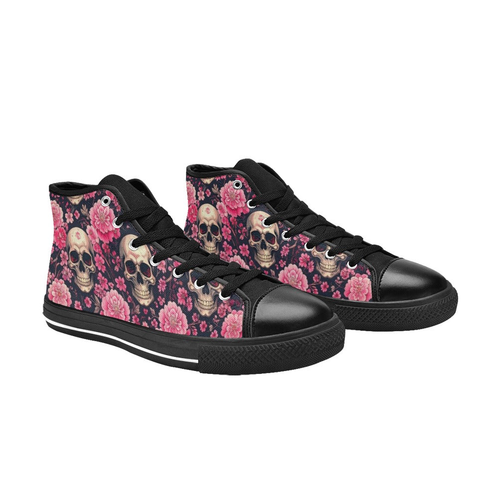 WOMEN'S Skull Cherry Blossom High Top Canvas Surreal Custom Sneakers