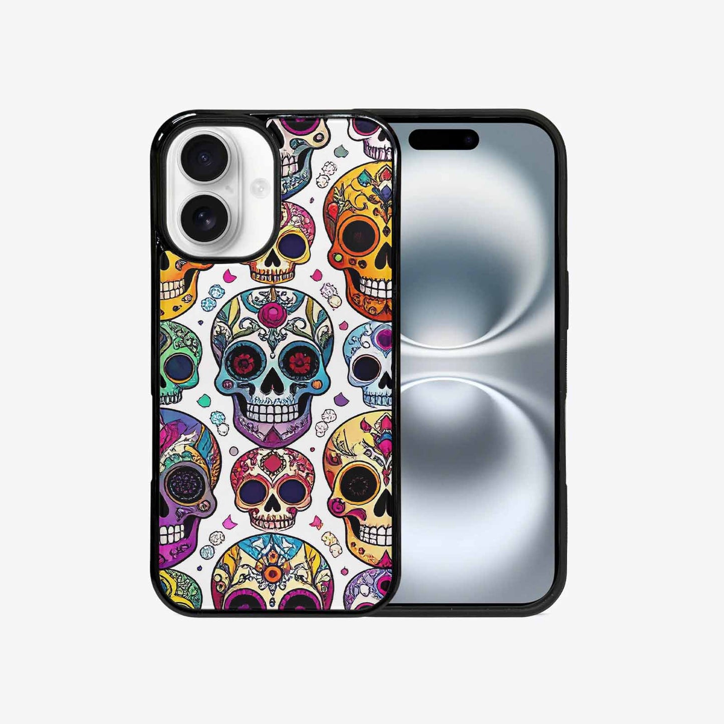 iPhone 16 Case — Vibrant Skull Seamless, Personalized Phone Case