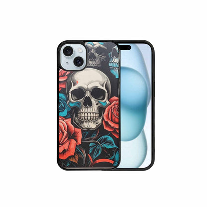 iPhone 15 Plus Case — Skulls Roses Biker Tattoo, Custom Made Phone Cover
