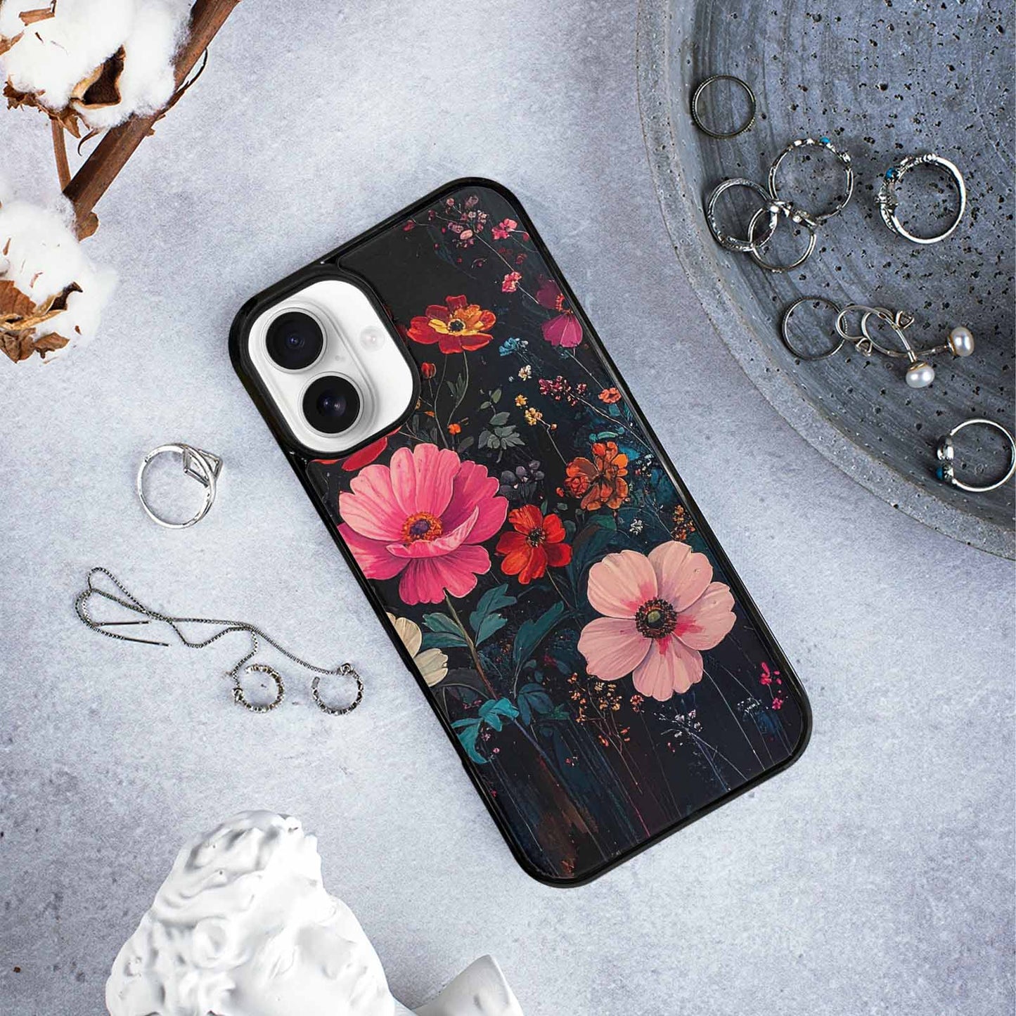 iPhone 16 Plus Case — Shadowy Glitch Floral Pattern Hundreds Of, Custom Art Phone Cover