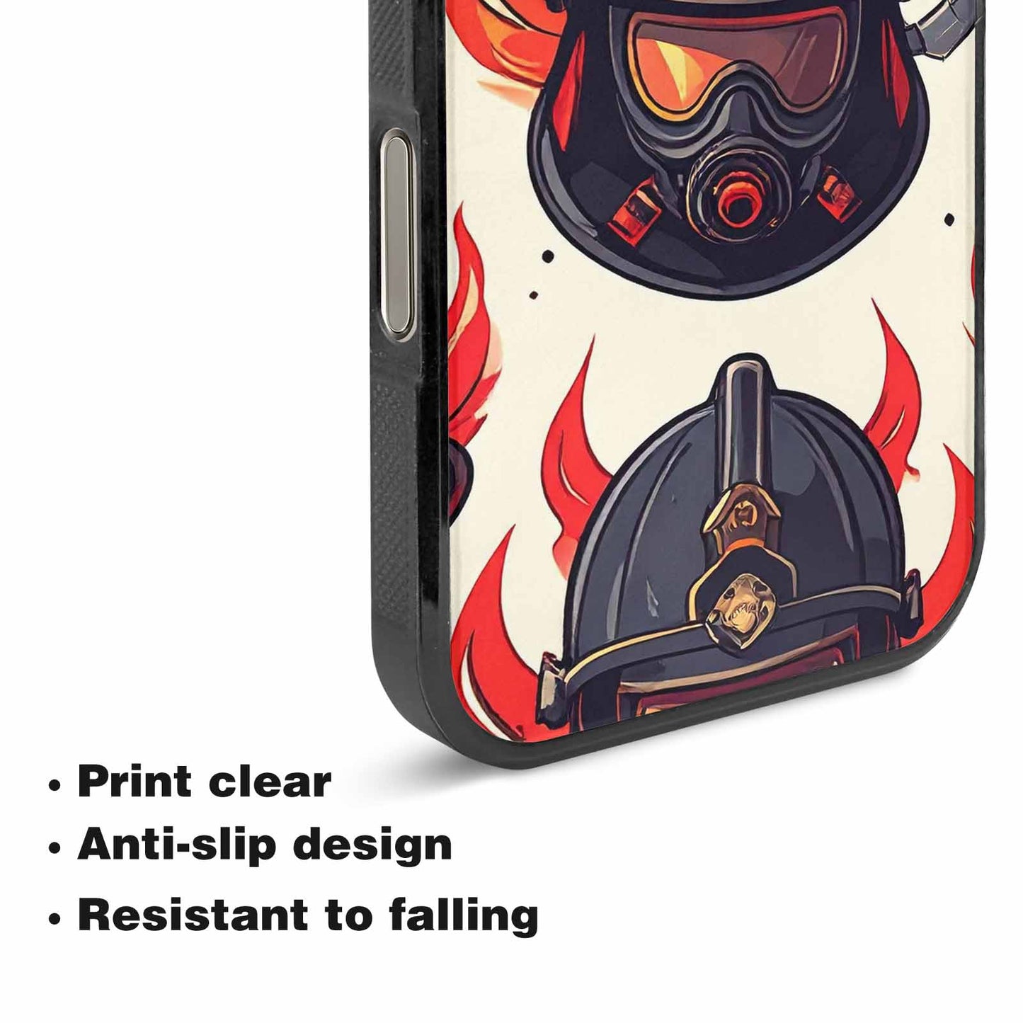 iPhone 16 Pro Case — Firefighter Pattern Flames Axes Helmets Seamless, Custom Phone Case