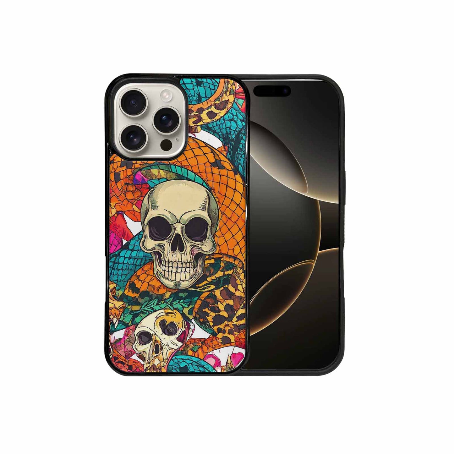 iPhone 16 Pro Max Case — Snake Print Skull, Custom Made Phone Cover