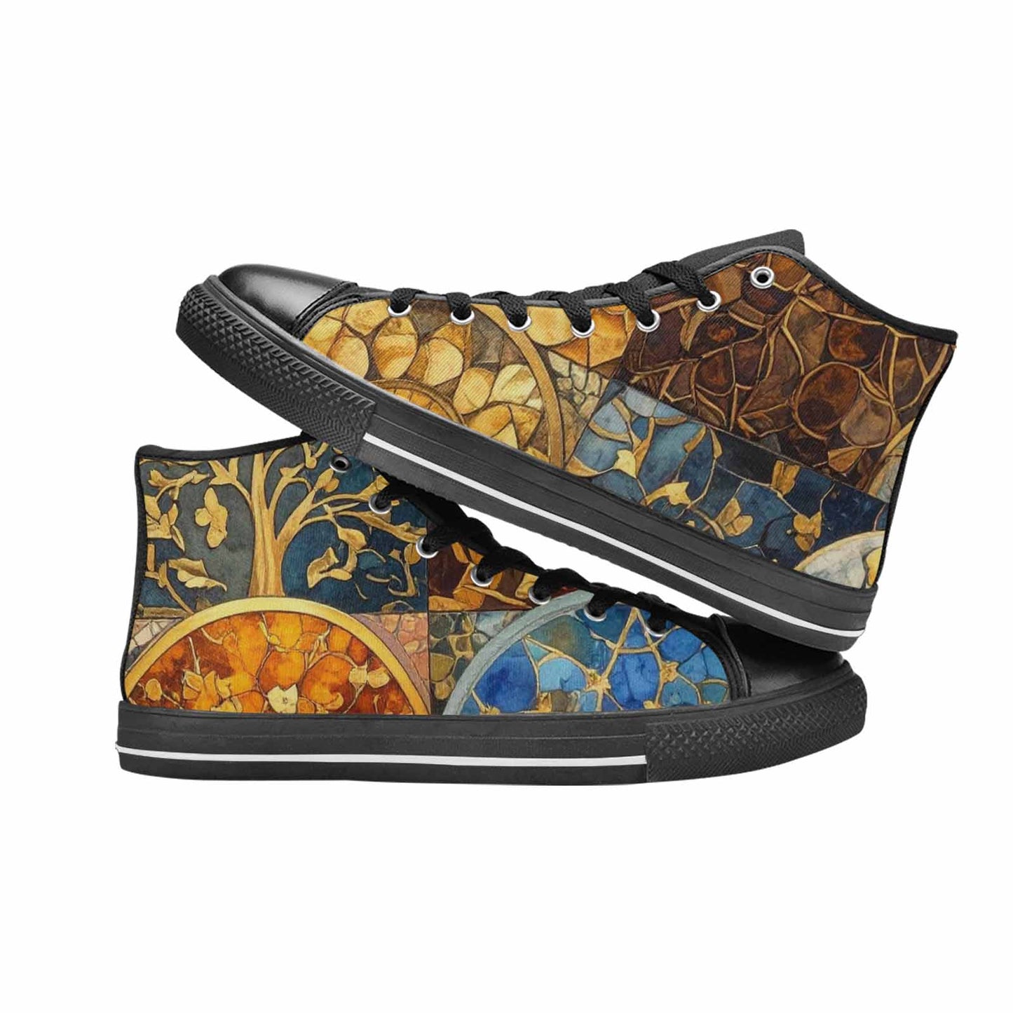 WOMEN'S Klimt-Style Gold Leaf High Top Canvas Grunge Custom Sneakers