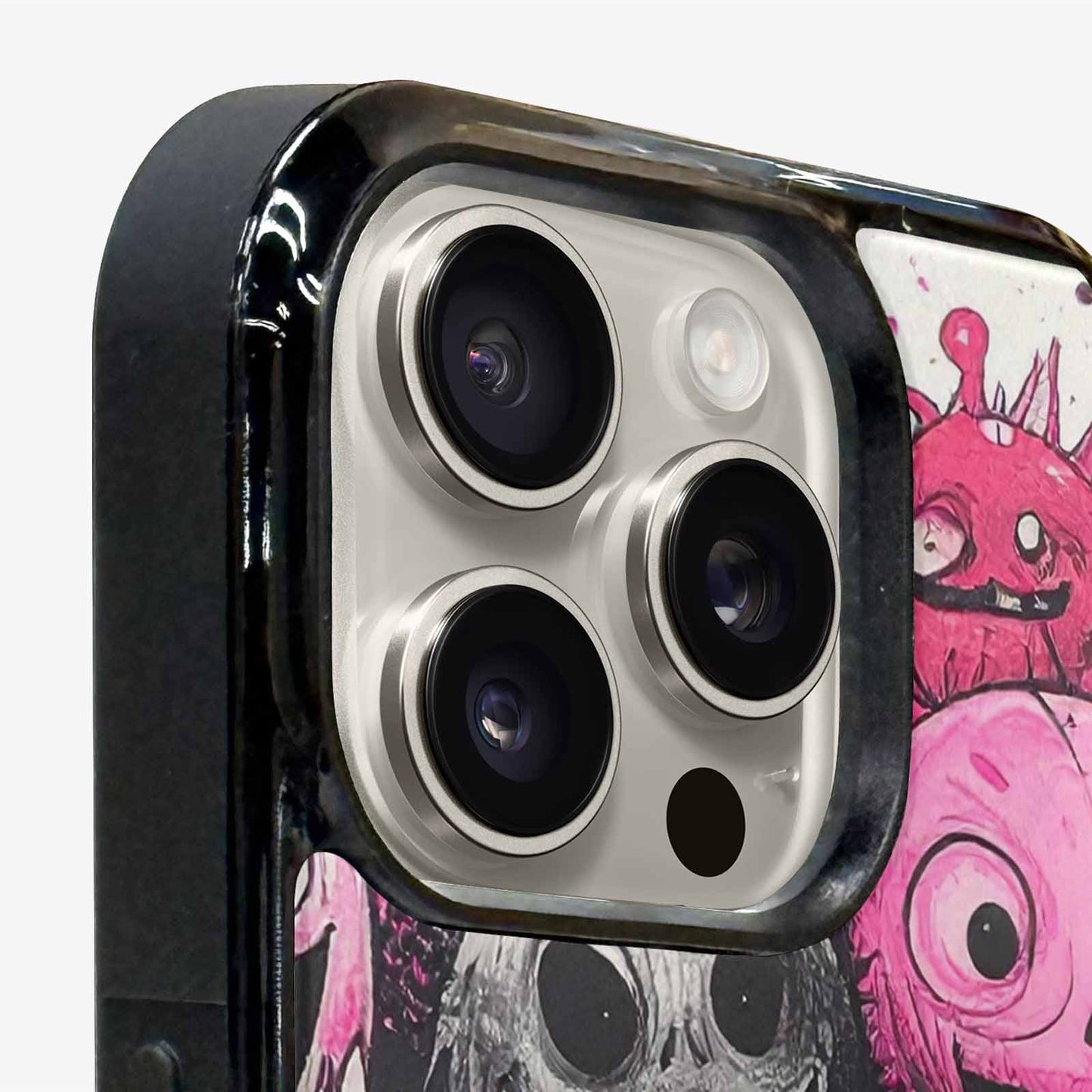 iPhone 16 Pro Case — Monsters General Black Pink Ink Cartoon, Custom Print Case Cover