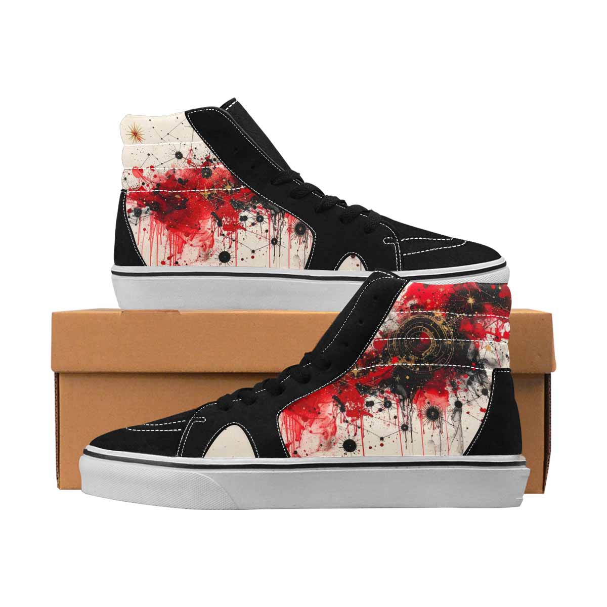 MEN'S Zodiac Black & Red Ink High Top Canvas Artist-designed Y2K Custom Kicks