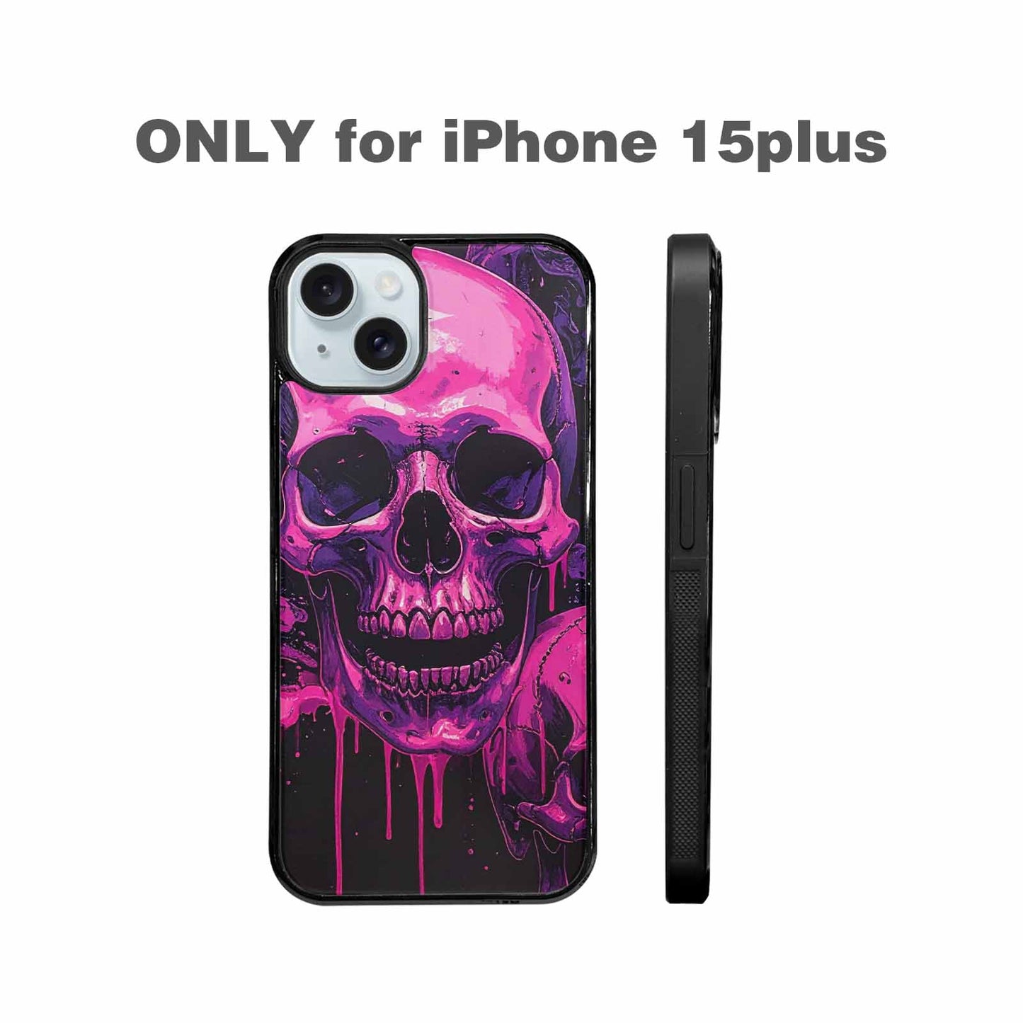 iPhone 15 Plus Case — Pink Purple Skeletons Neon Drip Melting, Customized Protective Case