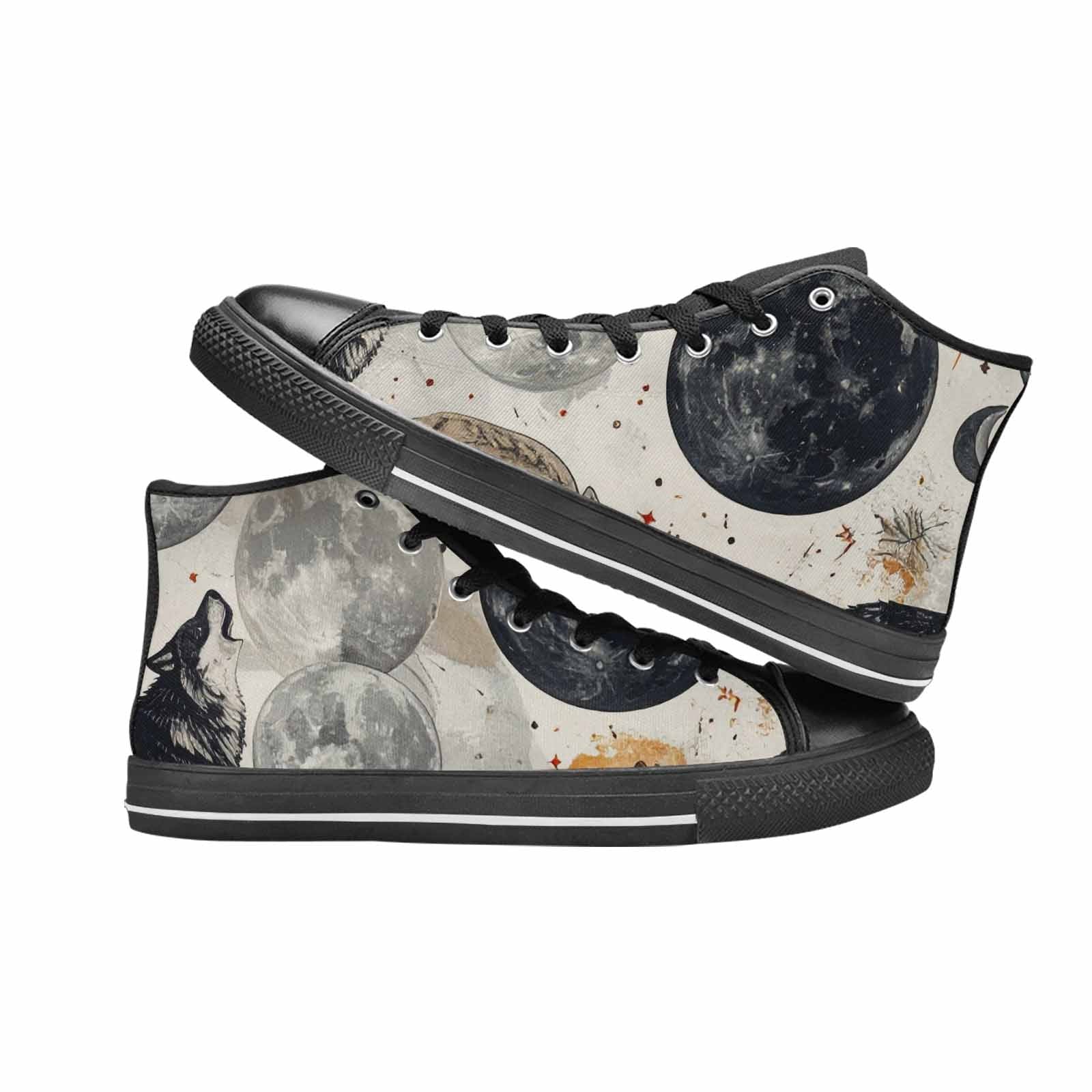 MEN'S Wolf Silhouette Moon High Top Canvas Vivid Custom Sneakers