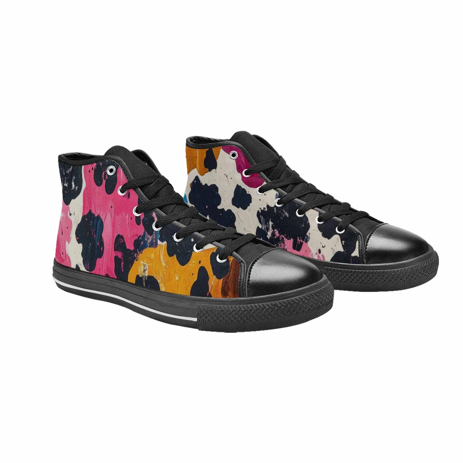 MEN'S Cow Animal Print High Top Canvas Neon Fantasy Custom Sneakers