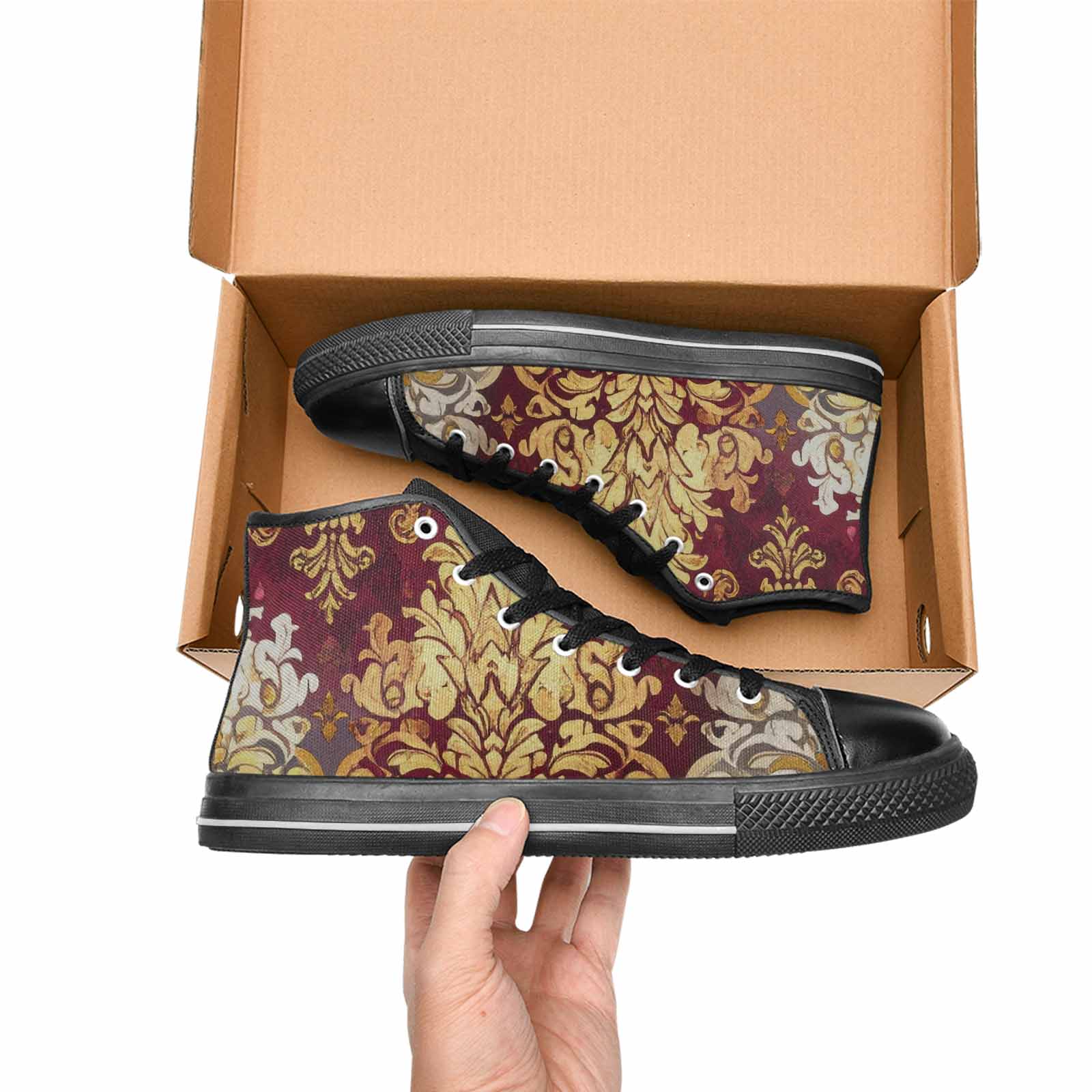 MEN'S Damask Ornamental Wallpaper High Top Canvas Cottagecore Custom Shoes