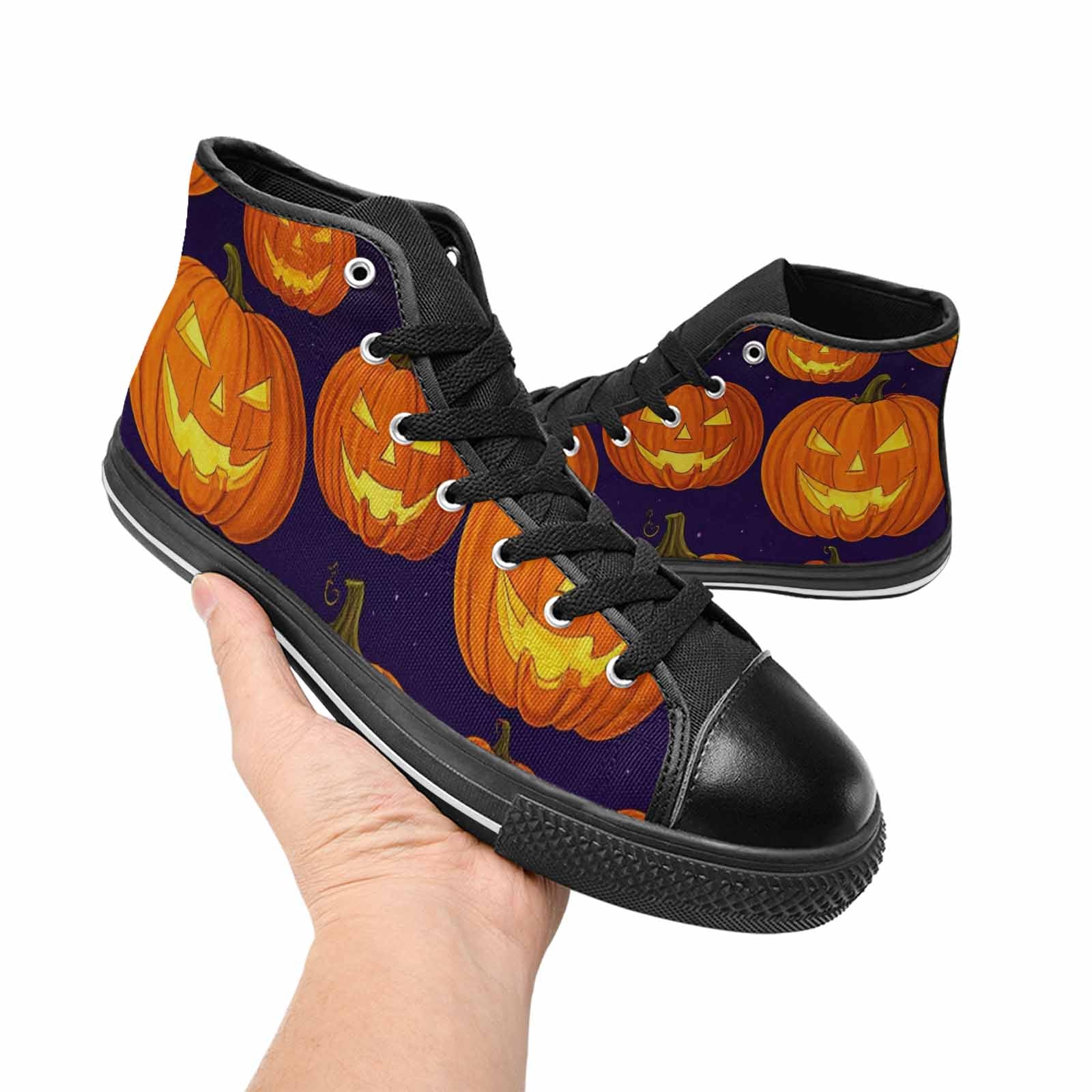WOMEN'S Halloween Jackolantern Purple Sky High Top Canvas Surreal Custom Shoes