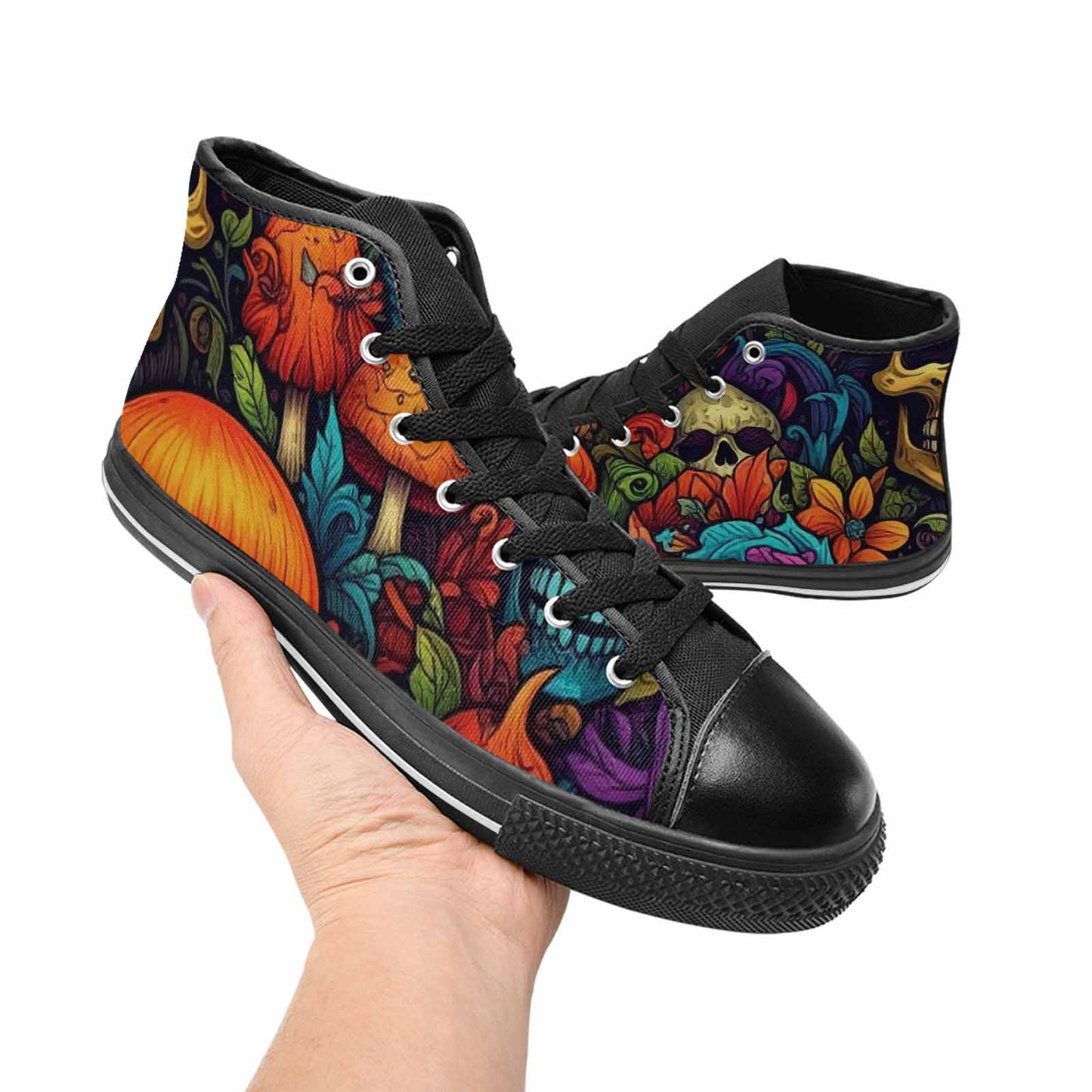WOMEN'S Mushrooms And Skulls High Top Canvas Aesthetic Shoes