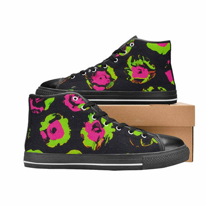 WOMEN'S Leopard Neon Rosette Black High Top Canvas Surreal Sneakers