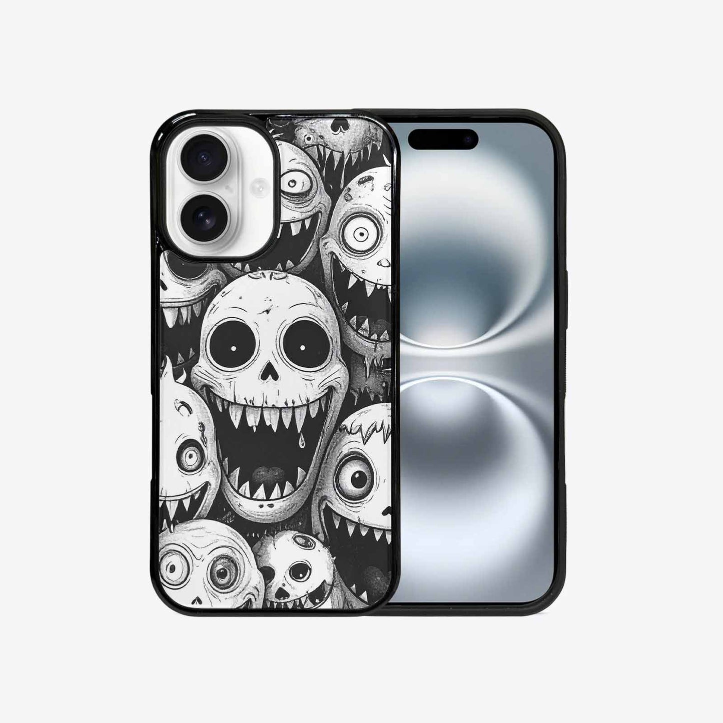 iPhone 16 Case — Black And White Monster Face Collage, Personalized Phone Case