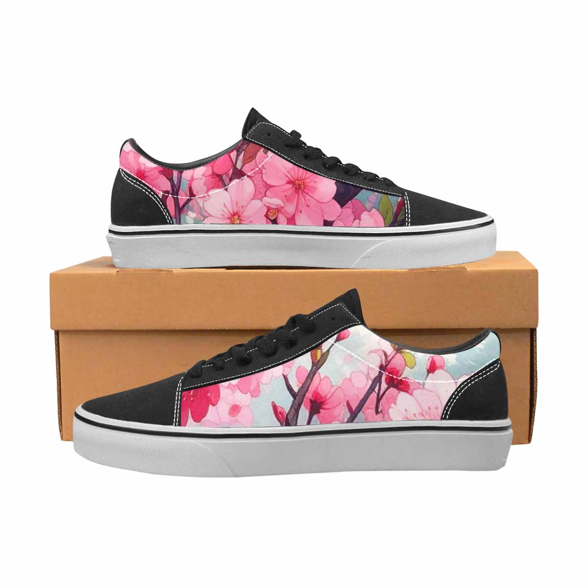 WOMEN'S Cherry Blossom Branch Lace-Up Canvas Vibrant Chaos Sneakers