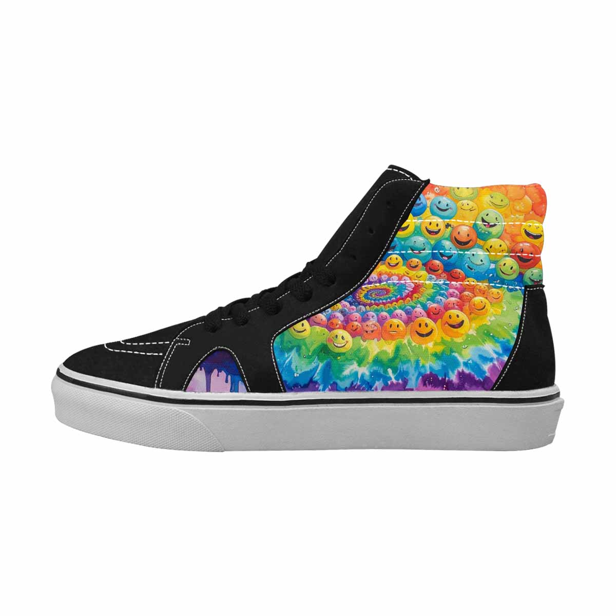 MEN'S Smiley Facessmiley Faces  High Top Canvas Vibrant Chaos Custom Sneakers