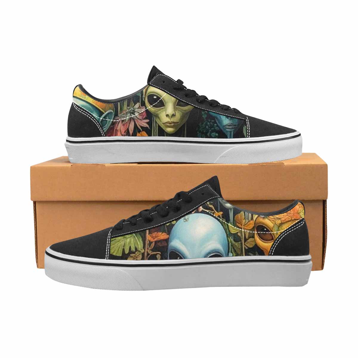 WOMEN'S Aliens Lace-Up Canvas Dark Academia Custom Sneakers