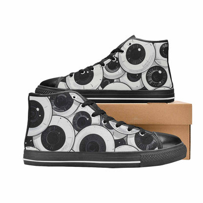 MEN'S Googly Cartoon Eyeballs High Top Canvas Wallpaper Art Custom Shoes