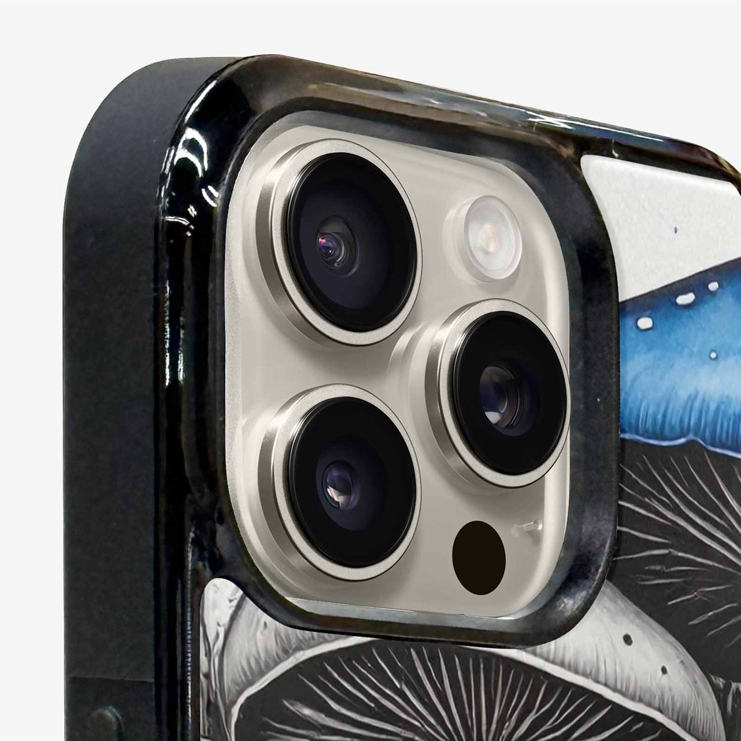iPhone 15 Pro Max Case — Mushrooms General Black Blue Ink Mushrooms, Customized Protective Case