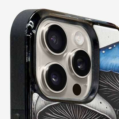 iPhone 15 Pro Max Case — Mushrooms General Black Blue Ink Mushrooms, Customized Protective Case