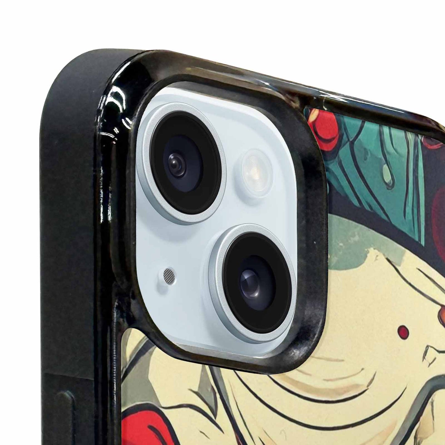 iPhone 15 Plus Case — Evil Circus Heads Faces Overlapping Patterns, Original Design Phone Case