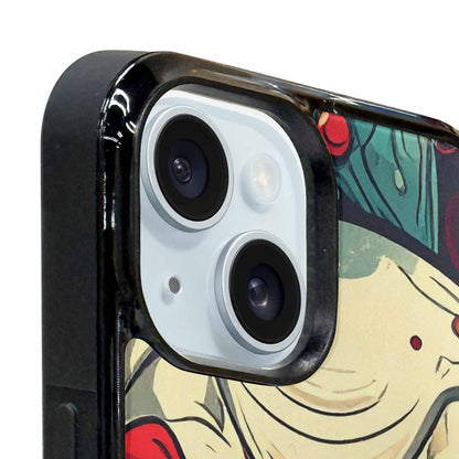 iPhone 15 Plus Case — Evil Circus Heads Faces Overlapping Patterns, Original Design Phone Case