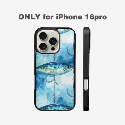 iPhone 16 Pro Case — Fishing Lure And Hook Pattern Seamless, Original Design Phone Case