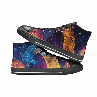 WOMEN'S Galaxy Snake Print High Top Canvas Vibrant Chaos Sneakers