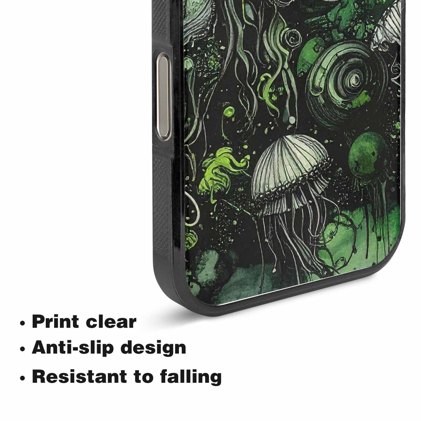 iPhone 15 Pro Max Case — Sea Creature Burst Black Green Ink, Custom Made Phone Cover