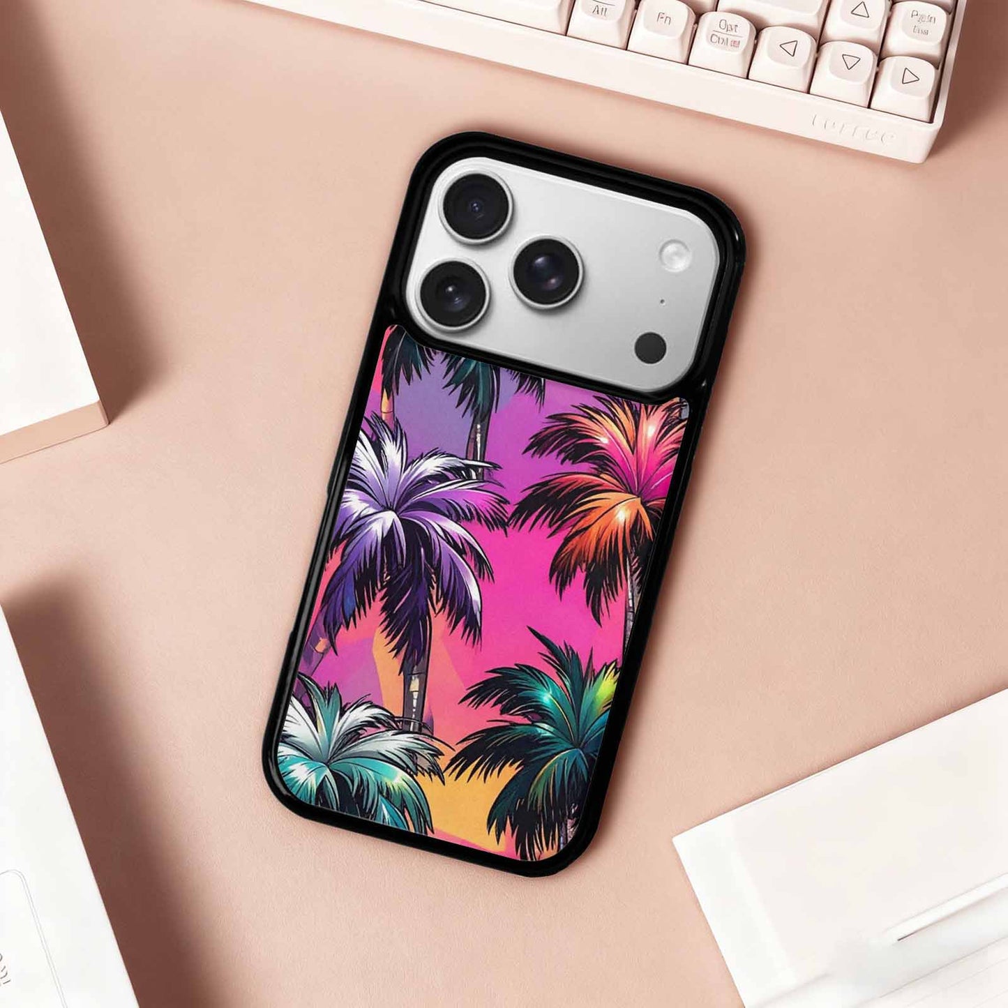 iPhone 17 Pro Case — Chrome Bling Palm Tree Original Art, Original Design Phone Case