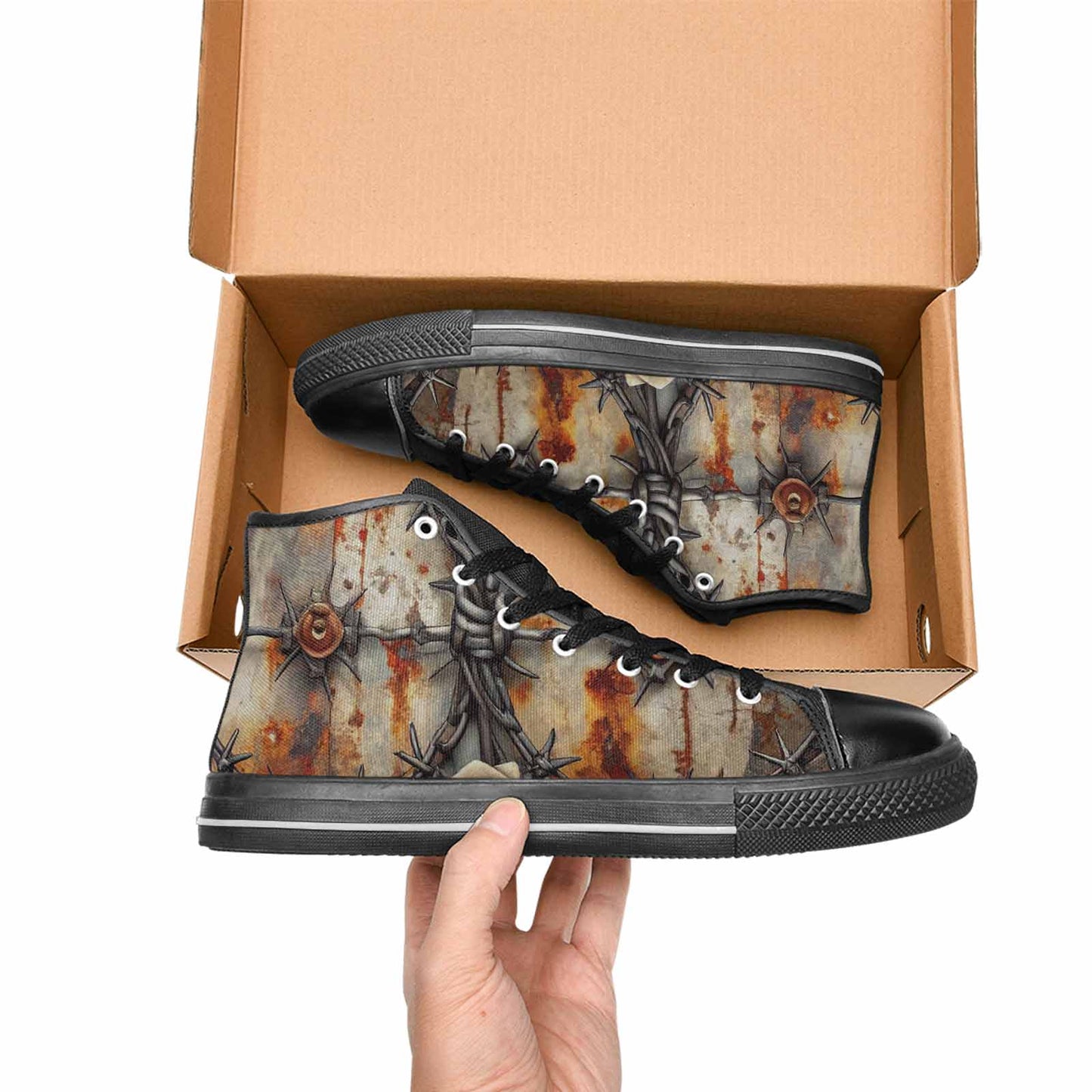 MEN'S Barbed Wire Chain High Top Canvas Grunge Sneakers