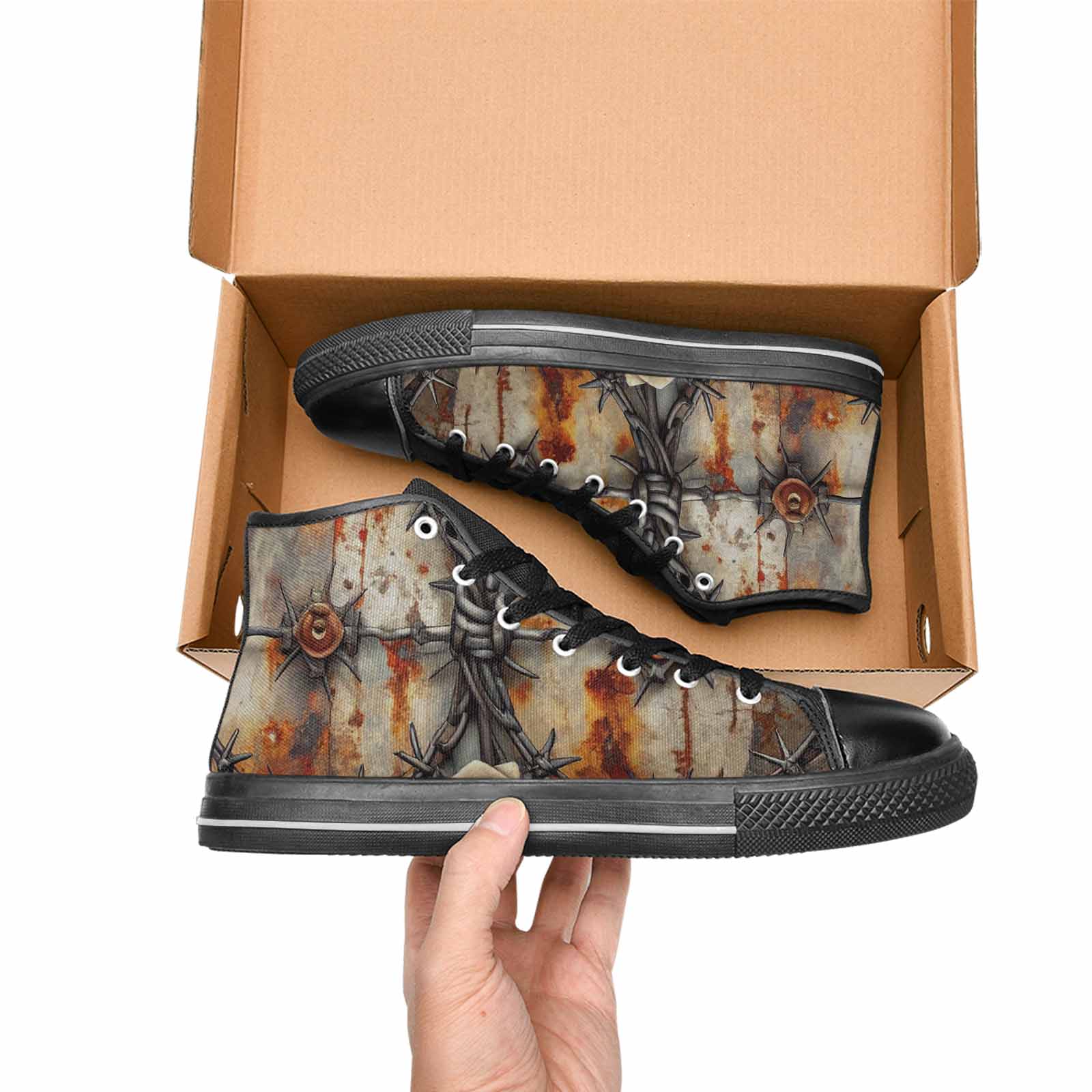 MEN'S Barbed Wire Chain High Top Canvas Grunge Sneakers
