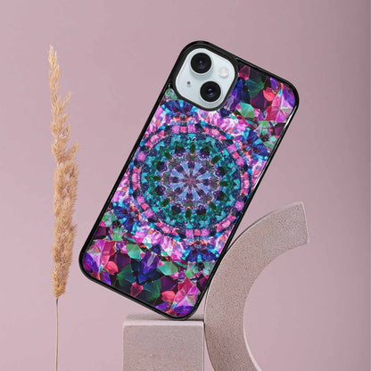 iPhone 15 Plus Case — Crystal Mandala Art Seamless Pattern Vibrant, Custom Printed Phone Case