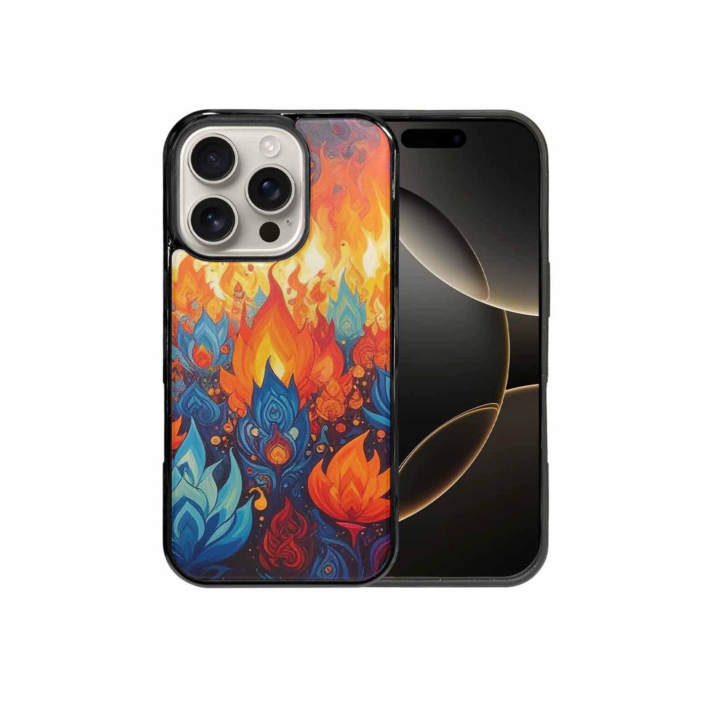 iPhone 16 Pro Case — Flame Burst Full Color Vibrant Flame, Custom Print Case Cover