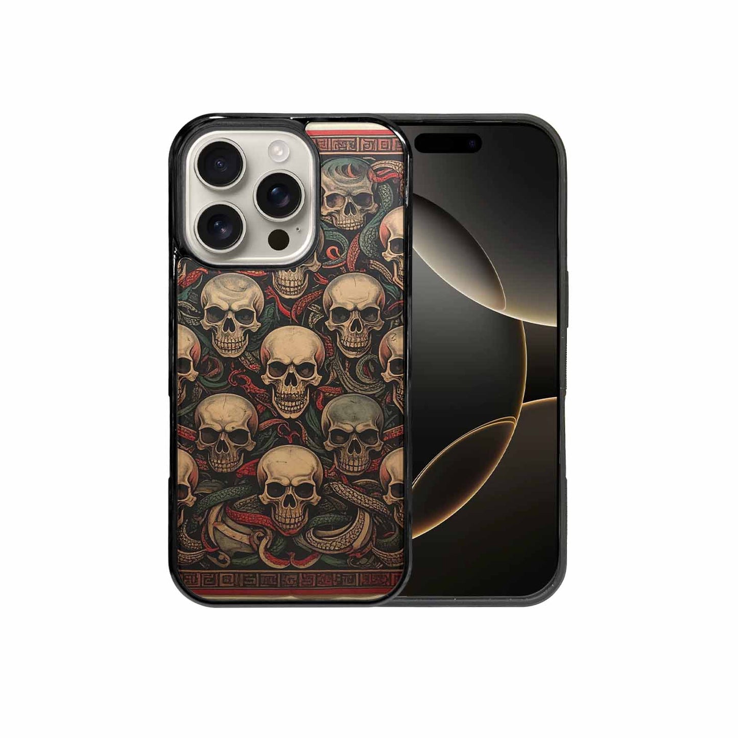 iPhone 16 Pro Case — Traditional Tattoo Style Skulls Entwined With, Personalized Phone Case