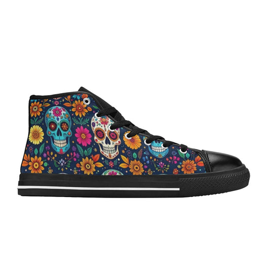 KIDS' Rainbow Sugar Skull Weave High Top Canvas Dark Academia Custom Shoes