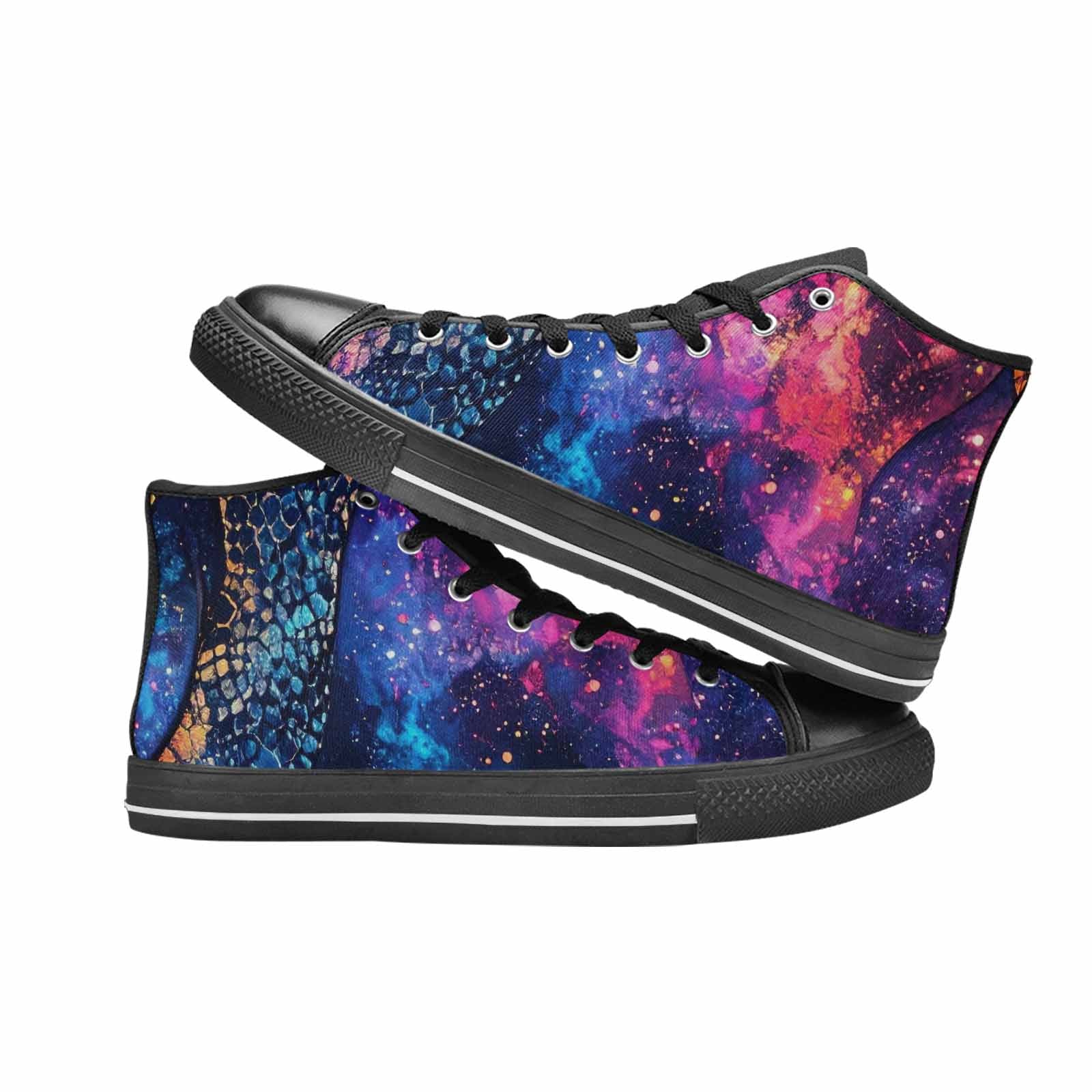 MEN'S Galaxy Snake Print High Top Canvas Vibrant Chaos Shoes