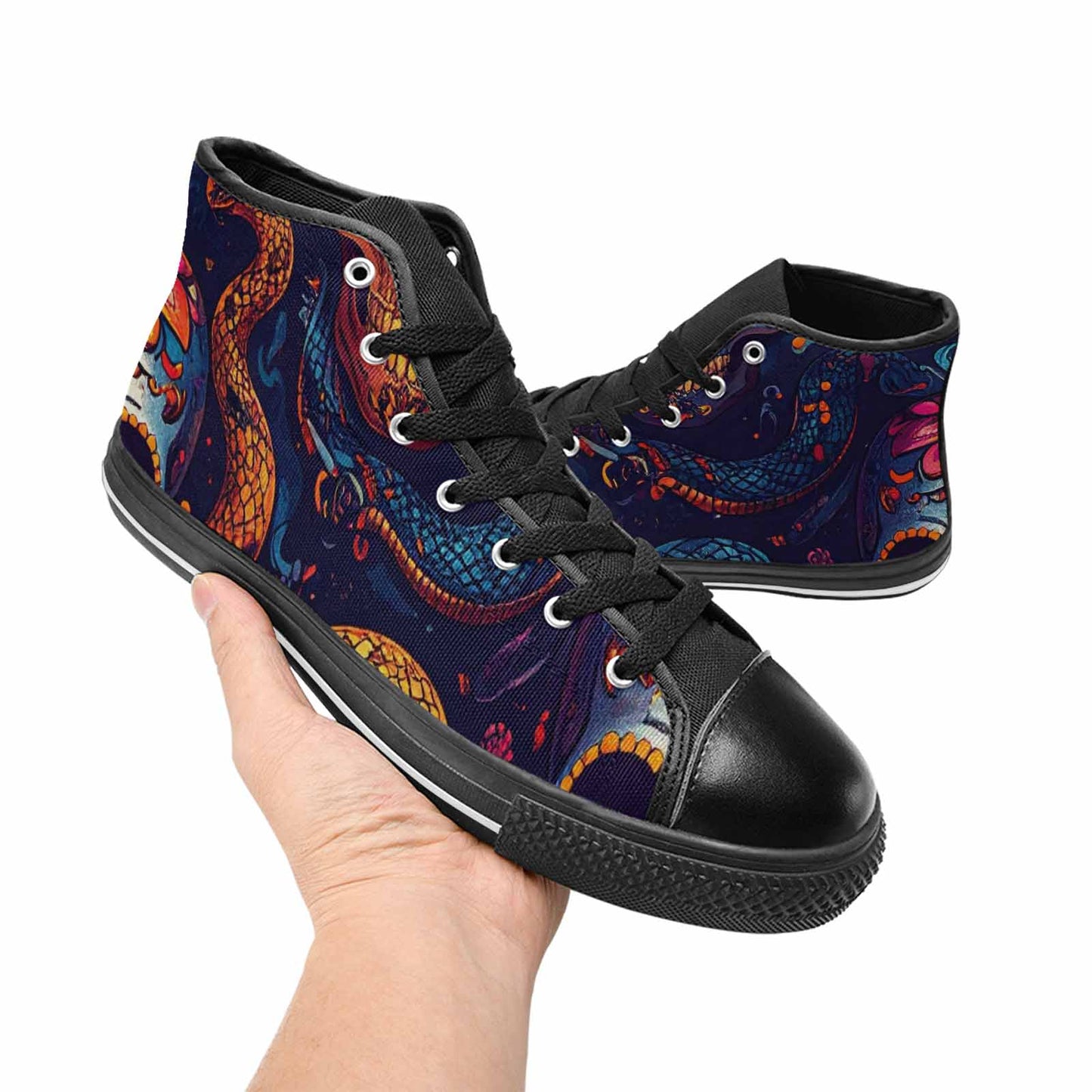 WOMEN'S Snake Skulls Print High Top Canvas Y2K Custom Sneakers