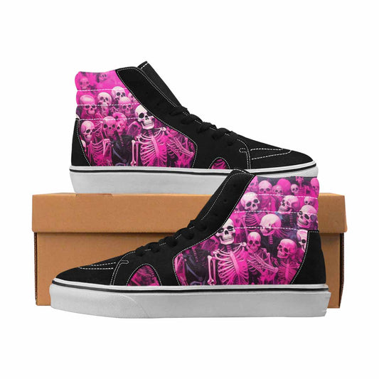 MEN'S Skulls Neon Pink Glow High Top Canvas Original Design Wallpaper Art All Over Print Shoes