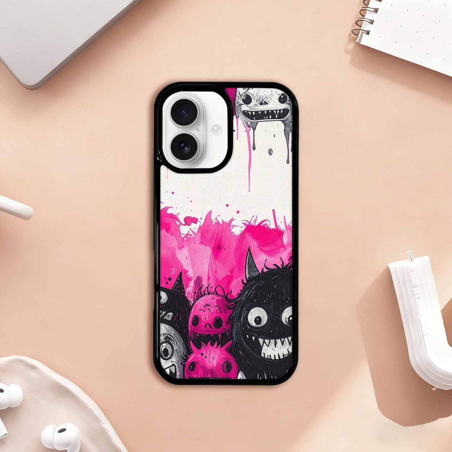 iPhone 17 Case — Black &amp; Pink Ink Cartoon Cute, Custom Made Phone Cover