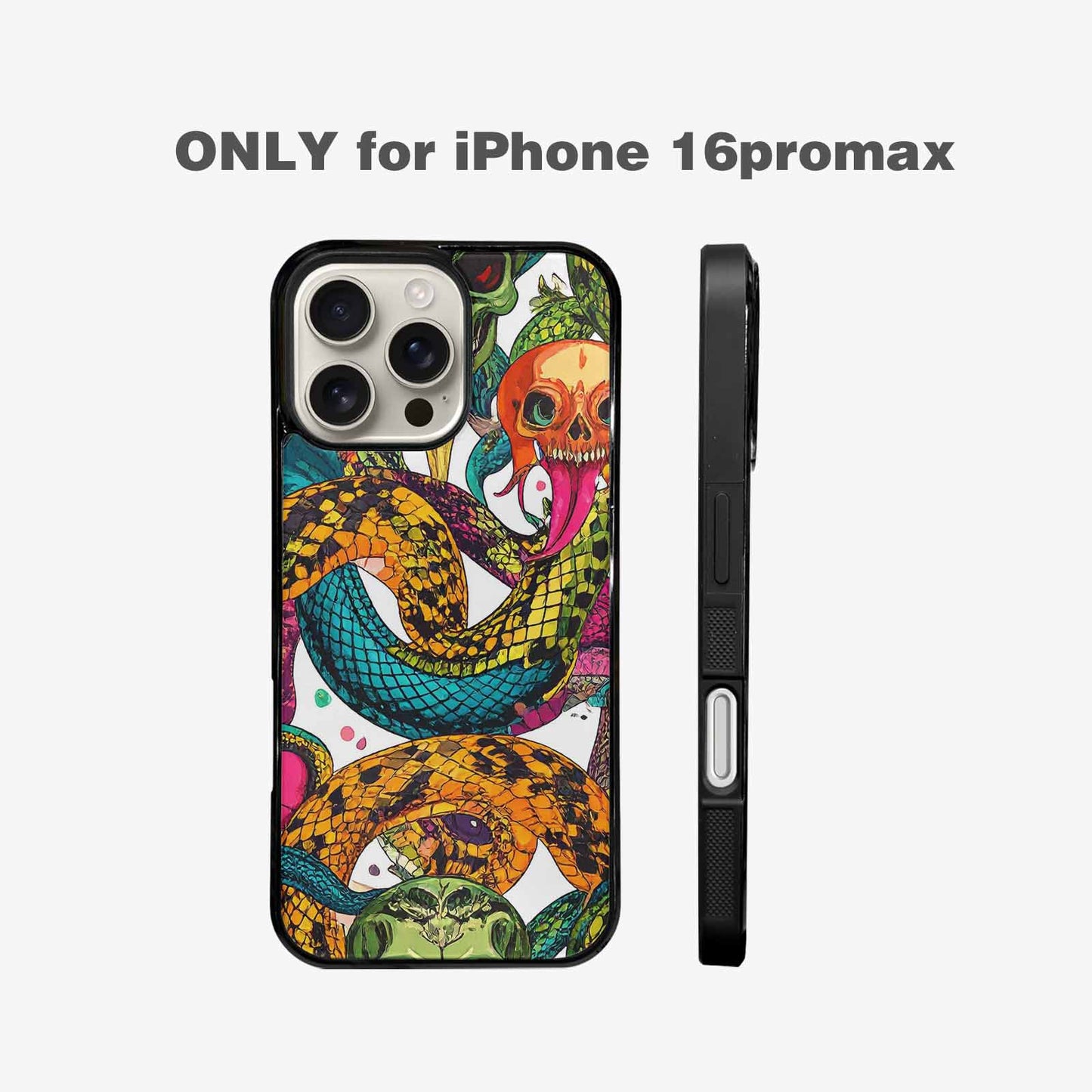 iPhone 16 Pro Max Case — Snake Print Skull, Unique Phone Case Design