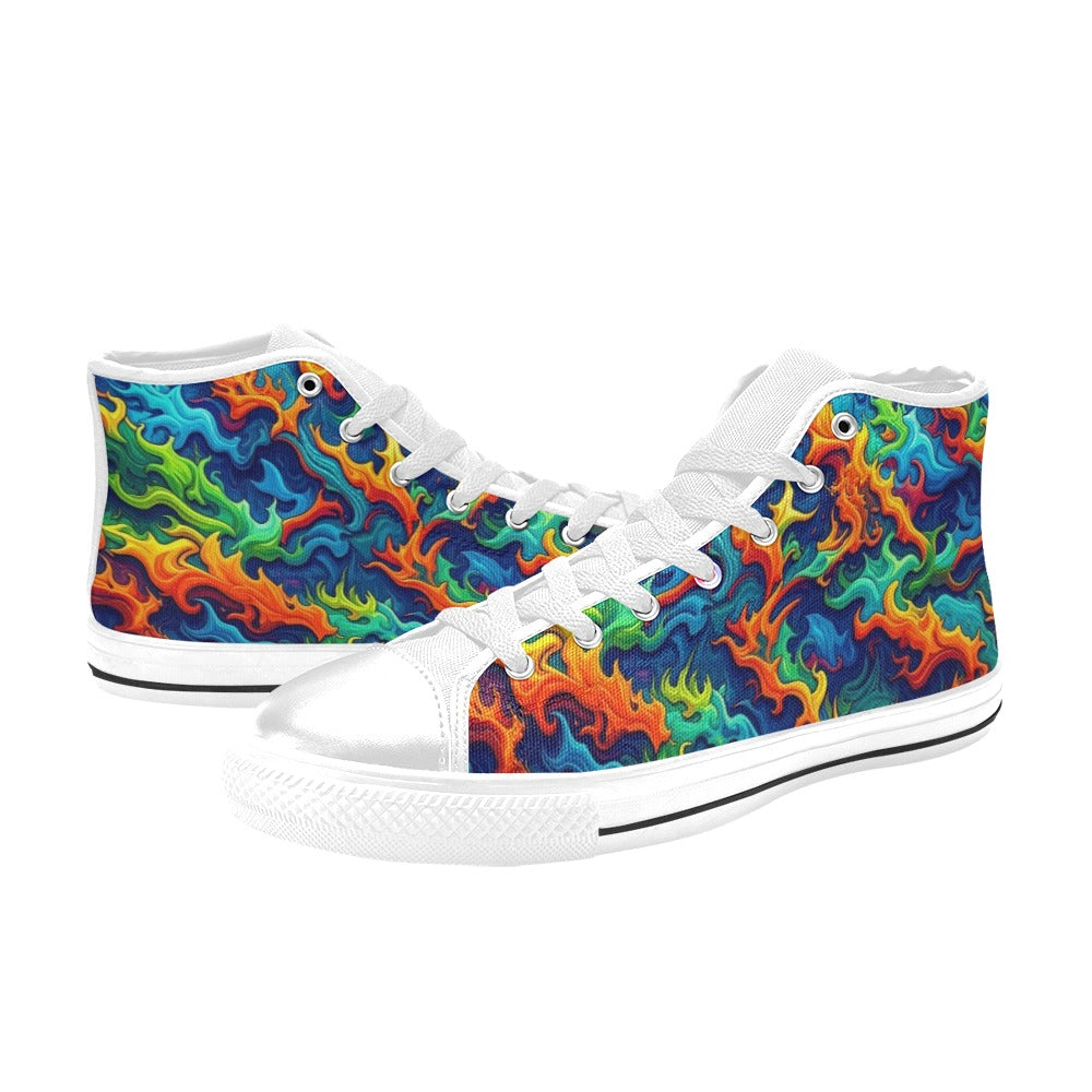 WOMEN'S Psychedelic Camo Rhythm High Top Canvas Neon Fantasy Sneakers