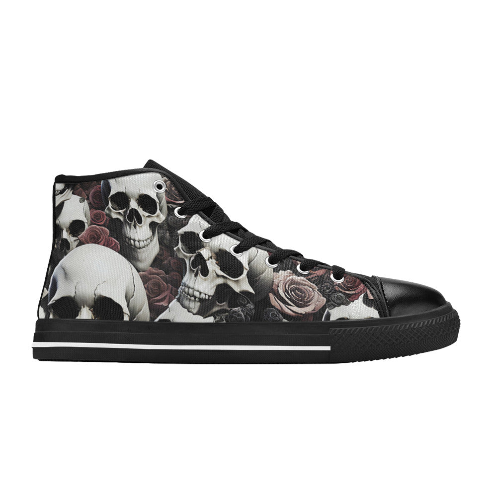 WOMEN'S Rose Skulls Dark 7 High Top Canvas Neon Fantasy Custom Sneakers
