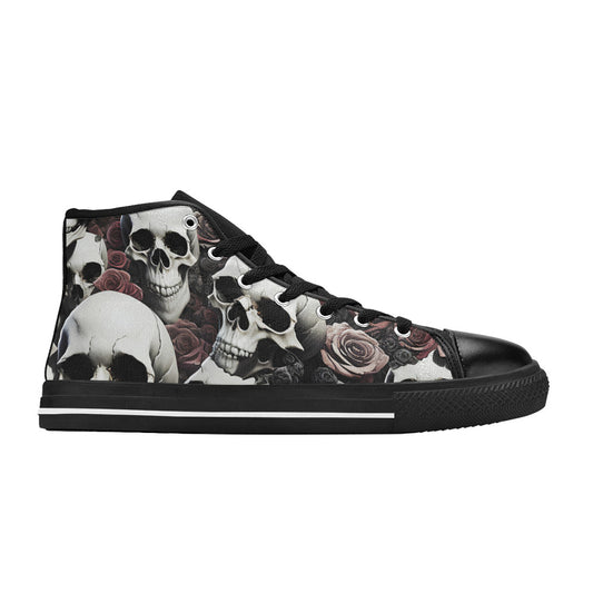 WOMEN'S Rose Skulls Dark 7 High Top Canvas Neon Fantasy Custom Sneakers