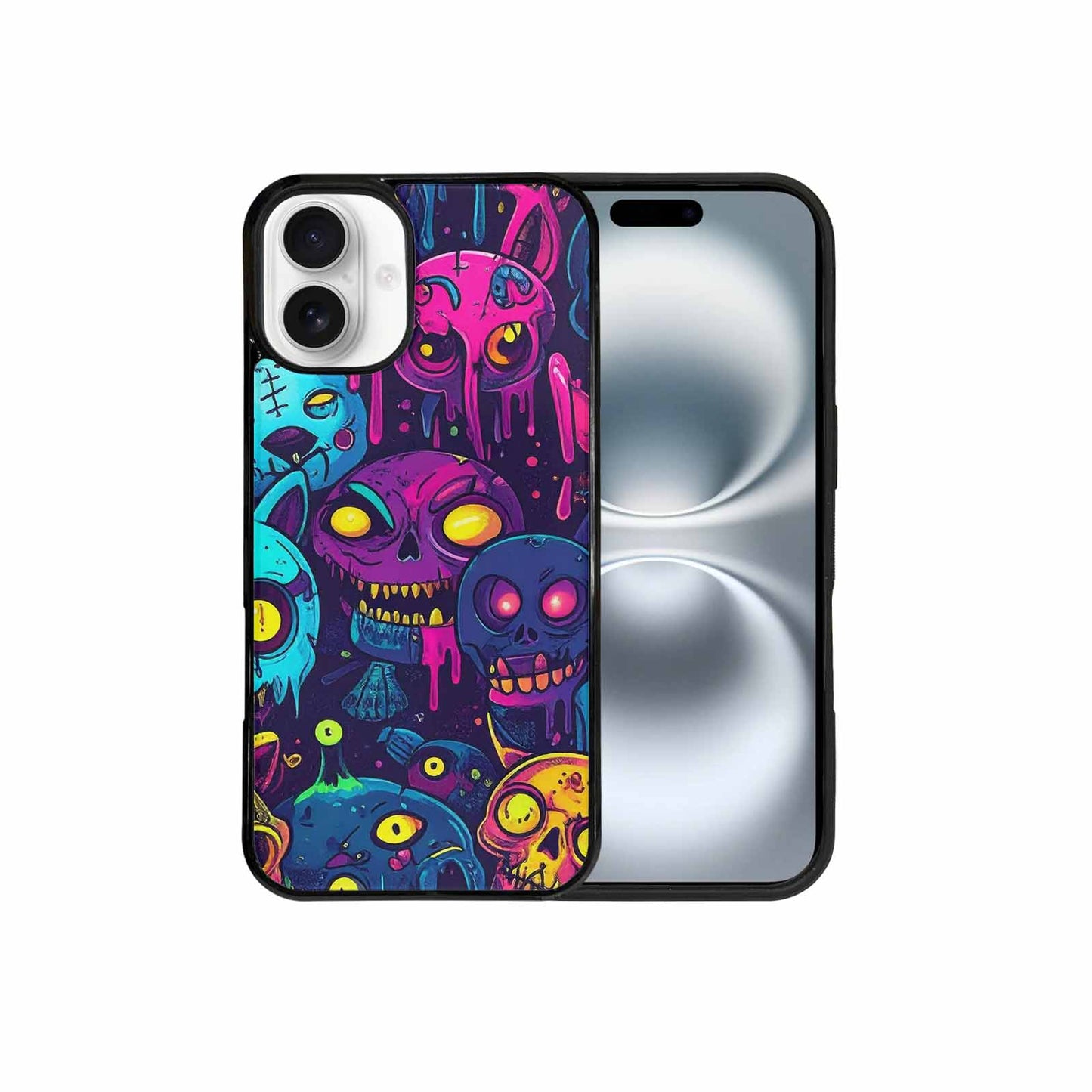 iPhone 16 Plus Case — Mixed Toxic Glow Creature Pattern Hundreds, Custom Print Case Cover